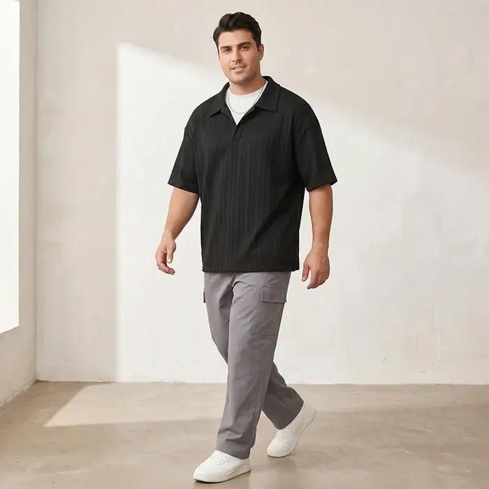 Polo Noir Hommes Taille Grande Faux Deux Pièces 5XL 6XL 7XL Activités Sportives Occasions Spéciales