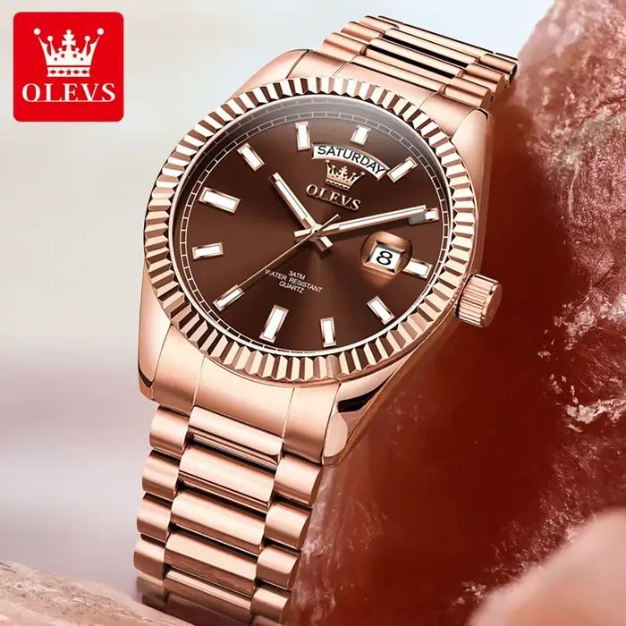 OLEVS montre pour hommes Top marque montre-bracelet de luxe pour hommes mode or Rose en acier inoxyd