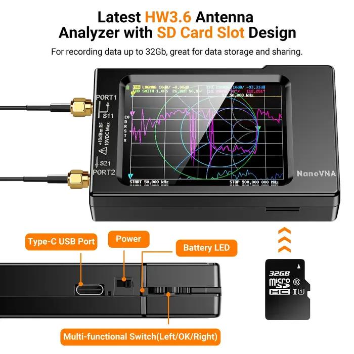 Analyseur d'Antenne de Réseau Vectoriel NanoVNA-H, 10KHz-1.5GHz, Pressing HF VHF UHF W/ Shell, Empla