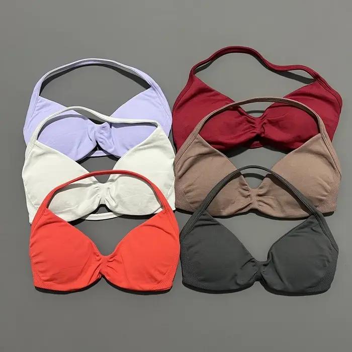 HISTELLO Soutien-gorge de sport à bretelles fines pour femme, maintien élevé, sans couture, style ha