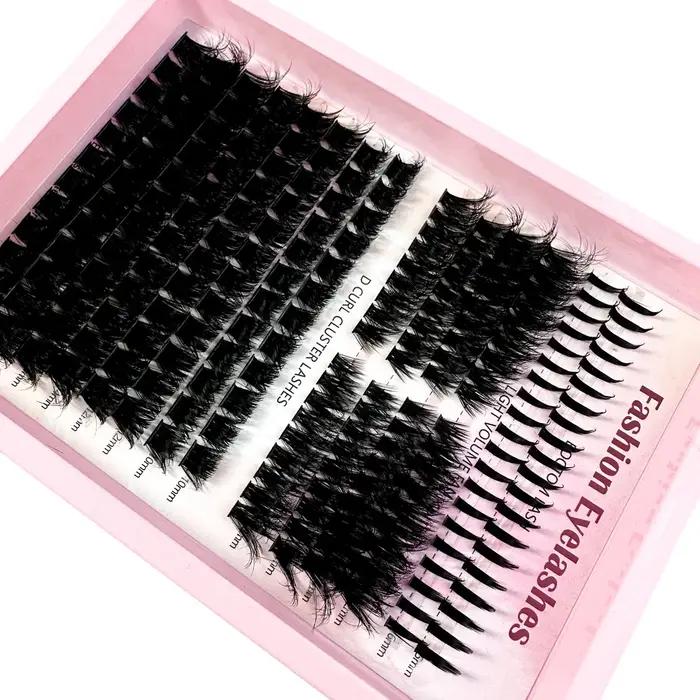 Extensions de cils en grappes à pointes 14 rangées, cils individuels épais avec pointes et cils infé