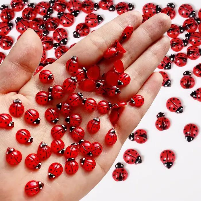 50 pièces mignon insecte coccinelle ongles breloques 3D résine coccinelles Nail Art strass 8*10mm ét