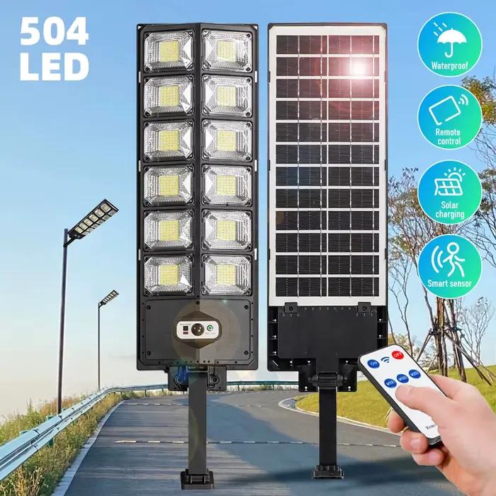 Lampe solaire à 504 LED avec détecteur de mouvement, 12000 lumens, étanche, luminaire d'extérieur, i