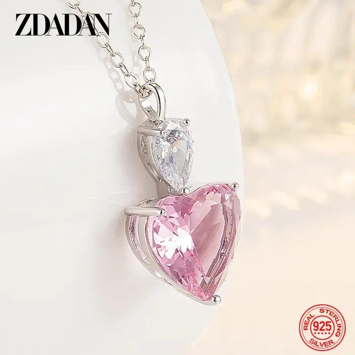 ZDADAN 925 argent rose Zircon collier chaînes pour femmes bijoux de mode