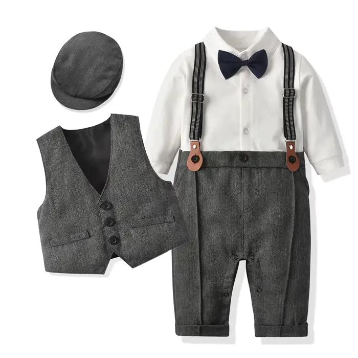 Nouveau-né garçon vêtements formels ensemble infantile garçon Gentleman anniversaire barboteuse tenu