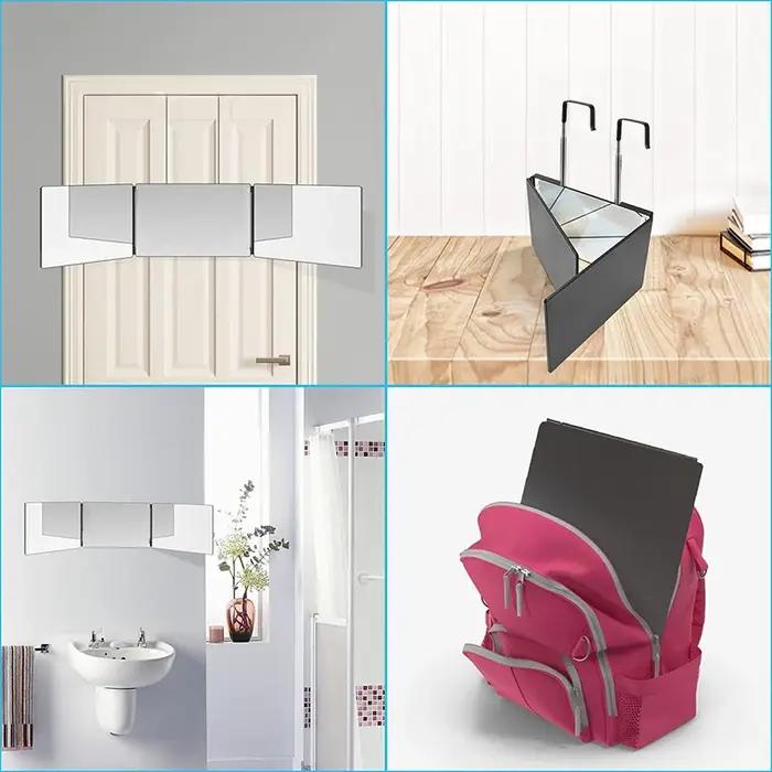 Miroir compact à 3 voies pour couper les cheveux, miroir cosmétique portable à trois volets, miroir