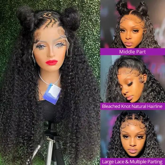 Perruque Deep Wave Brésilienne Remy Naturelle Cheveux Bouclés, 13x4, Transparent HD, Pre-Plucked, po