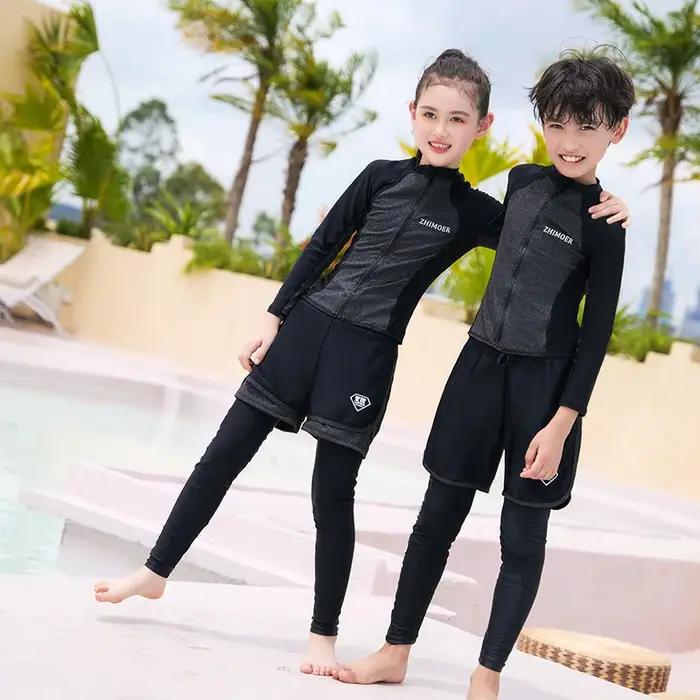 Filles jeunesse à manches longues maillot de bain quatre pièces anti-éruption maillot de bain hauts