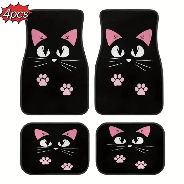 Tapis moulin à vent nordique noir chat de dessin animé rétro pour voiture, 4 pièces, tapis de sol An