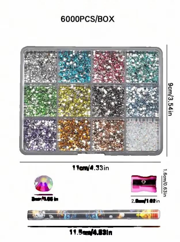 12 grilles (6000 pièces) strass pour Nail Art en résine 3D + outils 2mm diamant brillant breloques p