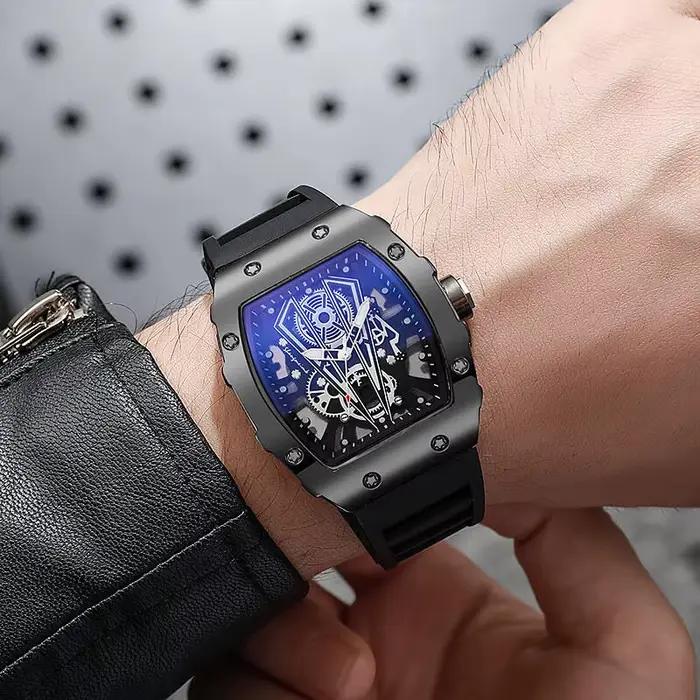 1/2 pièces mode hommes montres de luxe grand cadran montre à Quartz décontracté bracelet en Silicone