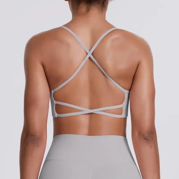 Soutien-gorge de Yoga femmes Fitness haut court antichoc sport soutiens-gorge couleur unie en Nylon