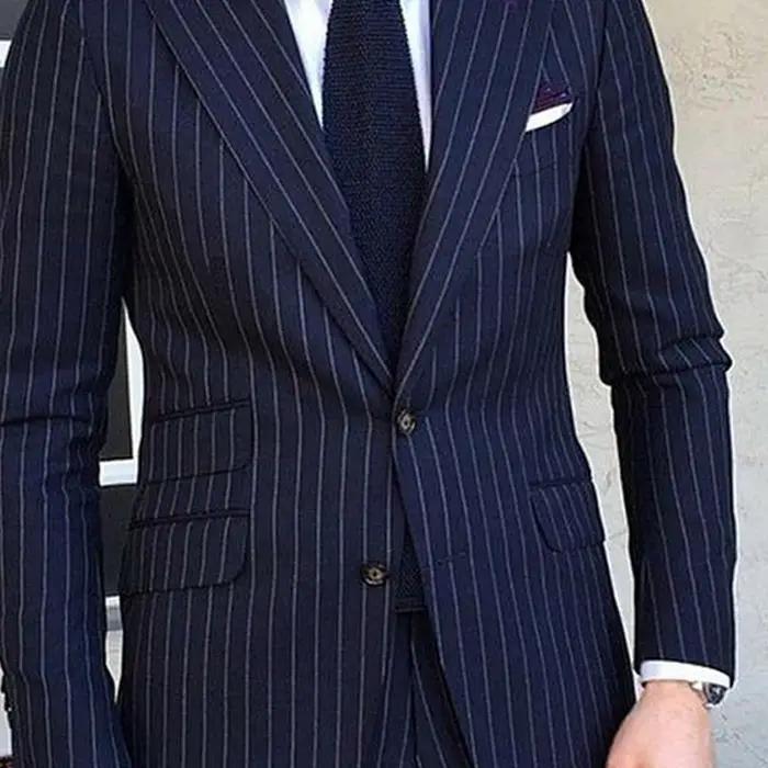 Costume 2 pièces à fines rayures pour hommes, coupe cintrée pour mariage formel, smoking, revers cra