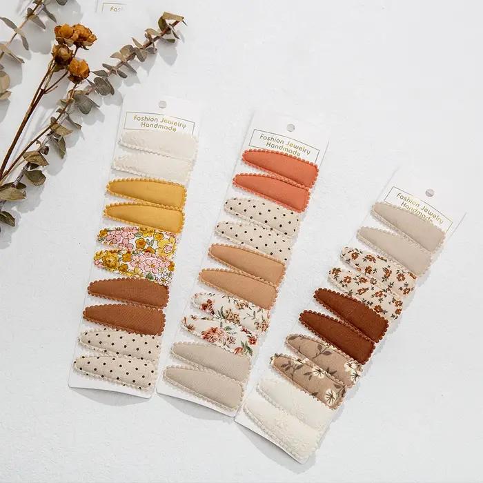 10 pièces/lot Ins 6cm fleur imprimé coton alliage cheveux arc Snap Clips ensemble tissu Plaid Bobby