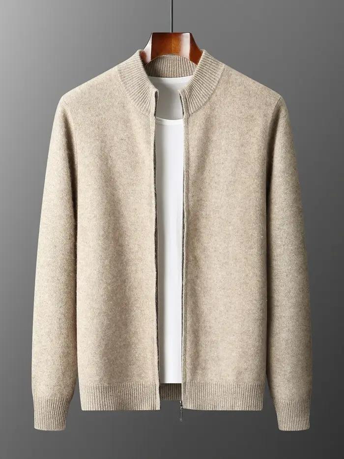 Cardigans en tricot pour hommes, 100% laine mérinos, automne hiver, pull épais à fermeture éclair, c