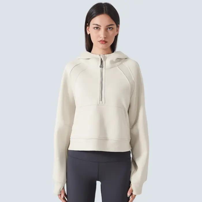 Sweats à capuche demi-zip Smile pour femmes, sweat-shirt chaud, veste de sport avec trou pour les po