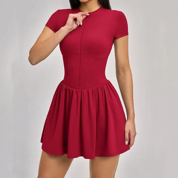 Combinaison de sport pour femme à fermeture éclair, manches courtes, respirante, pour fitness, yoga