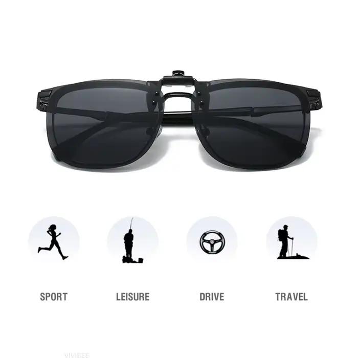 VIVIBEE Flip Up Clip sur lunettes de soleil polarisées hommes carré UV400 photochromique Vision noct