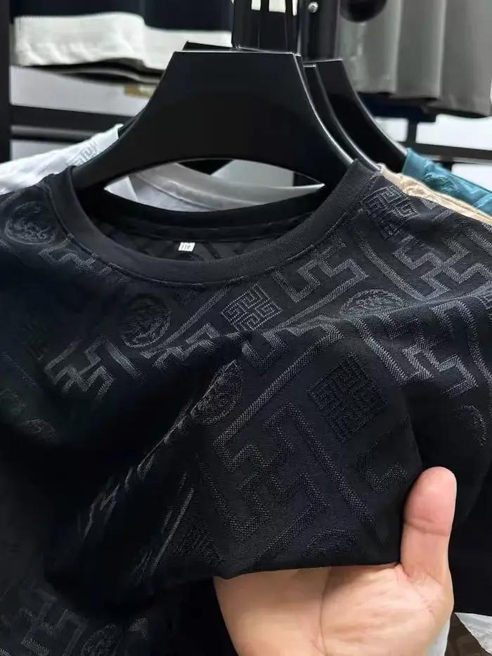 T-shirt à manches courtes et col rond en soie glacée de marque haut de gamme, mode d'été imprimé, ha