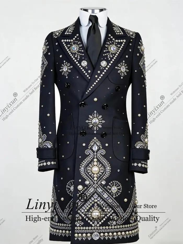 Costume de marié homme élégant avec strass et diamants, blazer slim personnalisé pour mariage, vêtem