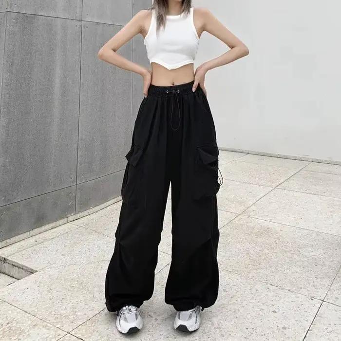 Pantalon d'outillage rétro américain pour femme, drapé à faisceau droit, joker d'été, ample, jambes