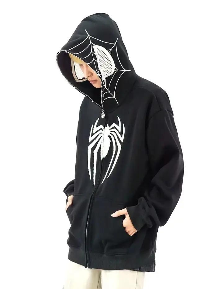 Sweat-shirt à capuche surdimensionné Y2k Spider pour homme et femme, Streetwear, vestes d'automne et