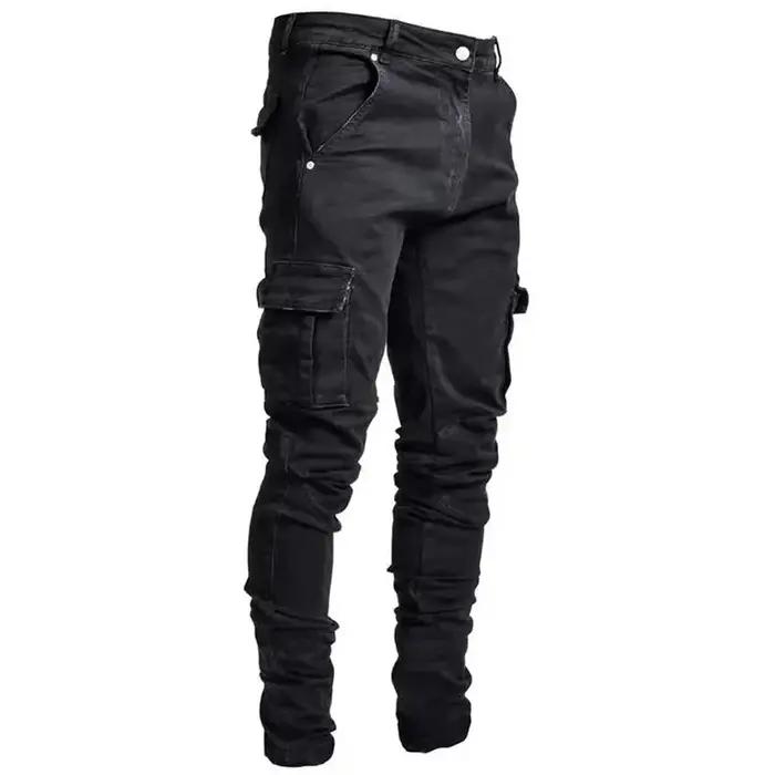 Jeans en denim élastique pour hommes, pantalon cargo multi-poches, coupe slim décontractée, jogging