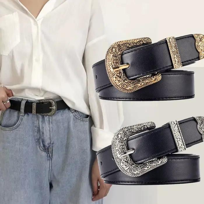 Ceinture en cuir PU vintage pour femmes, ceinture sculptée pour hommes, ceinture de jeans bon marché