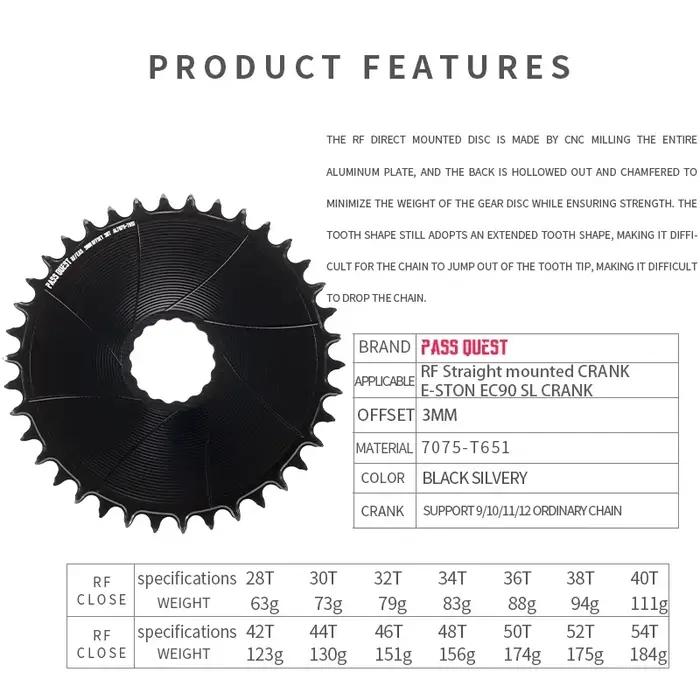 PASS QUEST 3mm décalage vtt plateau monté Direct pour E-STON Raceface roue VTT dents larges étroites