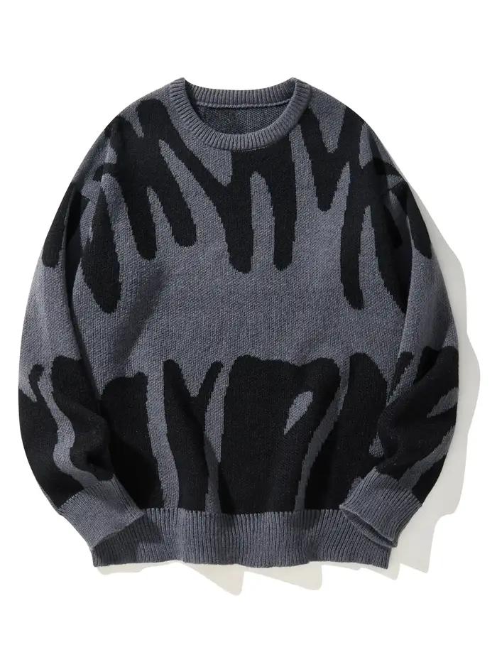 Pull à motif Jacquard irrégulier pour homme, pull décontracté, col rond, tricot bloc de couleurs, no