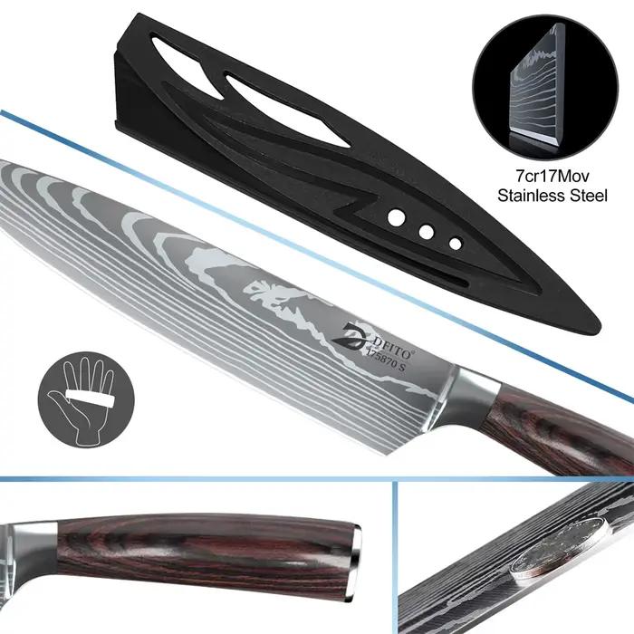 MDHAND 8 pièces couteau de cuisine damas acier inoxydable couteau de Chef utilitaire épluchage désos