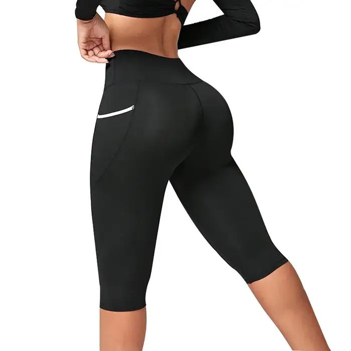 Leggings capri femme taille haute avec poches tissu extensible et respirant pour yoga fitness et activités quotidiennes