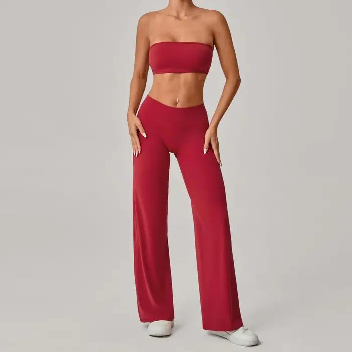 Ensemble de yoga pour femme, taille haute, effet push-up, haut de sport moulant, pantalon large, ten