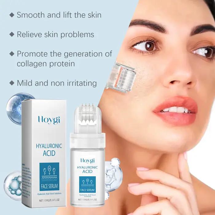 Sérum Visage Acide Hyaluronique Applicateur à Billes Hydratation Profonde Améliore Texture Peau Atténue Ridules Booste Élasticité Eclat Faciale Occasions Spéciales