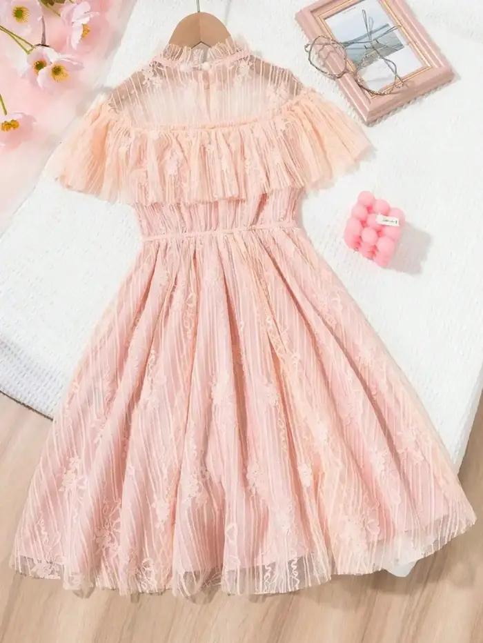 Robe de princesse en dentelle de style coréen, couleur unie, légèrement élastique, coupe ajustée pou