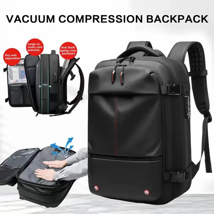 Sac à dos de voyage sous vide 60L extensible avec système de compression d'air et serrure TSA, bagag