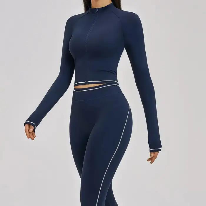 Ensemble deux pièces Ningyu pour femmes, veste de sport coupe-vent haut de gamme à col montant, legg