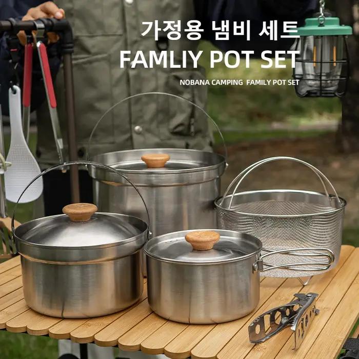 NOBANA plus récent ensemble de casseroles en acier inoxydable en plein air Camping famille Pot ensem