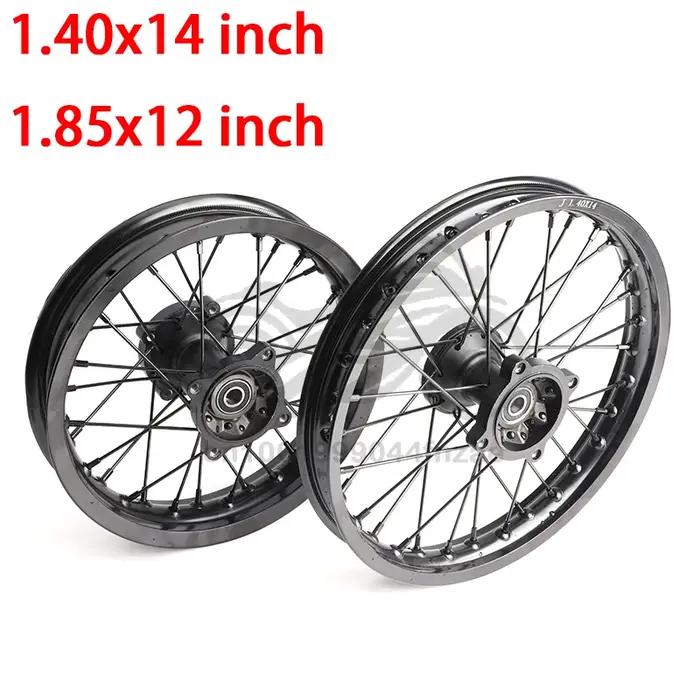 Jante de roue avant en alliage de 12mm, 1.40x14 pouces, arrière 1.85x12 pouces, pour vélo de fosse a
