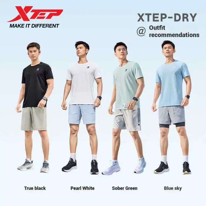 Xtep T-Shirt à manches courtes et col rond pour hommes, séchage rapide, entraînement sportif, respir