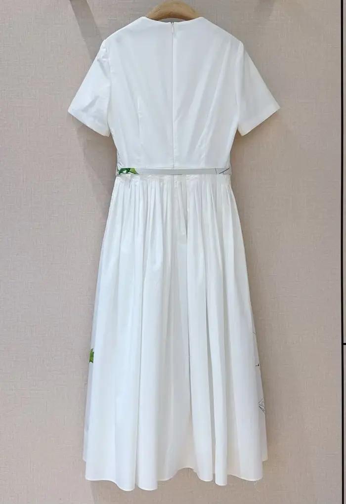 Top qualité nouveau 2026 printemps été robe femmes feuilles vertes imprimé fleuri poche Patchwork ma