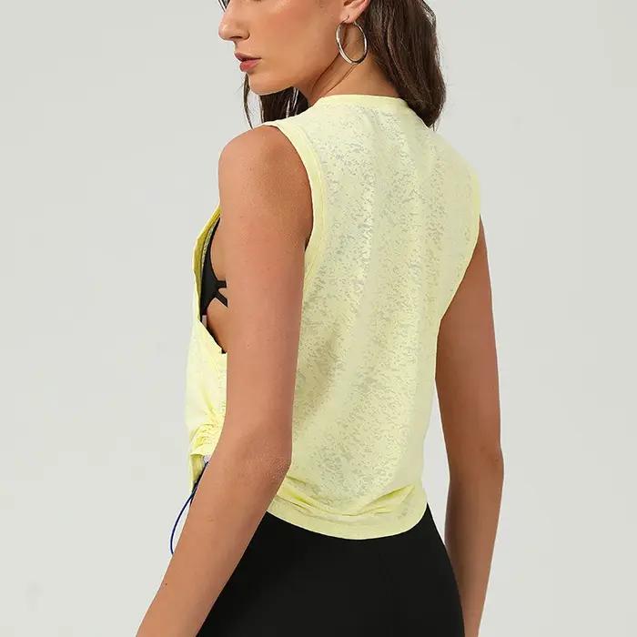 Chemise de Yoga sans manches pour femmes, couleur unie, ample, haut de course, respirant, séchage ra