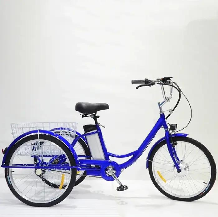 Vélo électrique à trois roues 36V 24 pouces vélo électrique pour femmes dames avec batterie amovible panier arrière noir