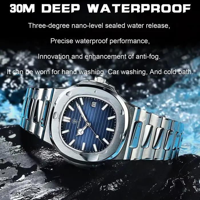 POEDAGAR marque de luxe hommes montre-bracelet à Quartz en acier inoxydable étanche lumineux Date ho
