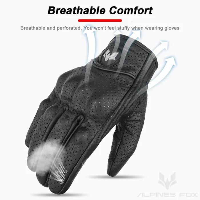 Gants de moto en cuir Vintage pour hommes, noirs, résistants à l'usure, pour écran tactile, antidéra