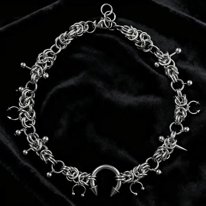 Punk mode acier inoxydable Rivet fer à cheval anneau bricolage pendentif collier pour les femmes Coo