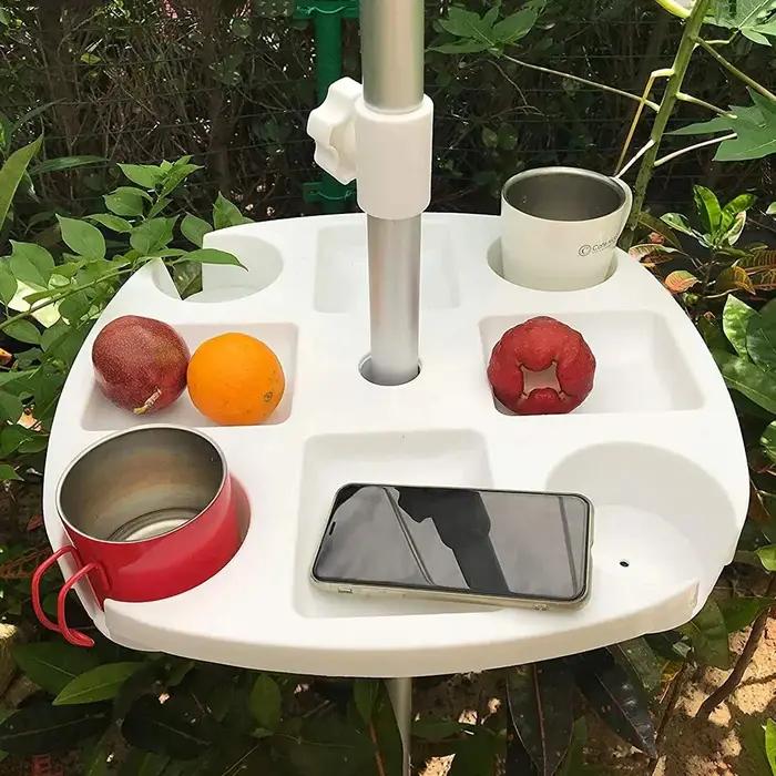 CYBeach Plateau parapluie parapluie, avec 4 porte-gobelets et 4 grilles de collation, adapté aux pla