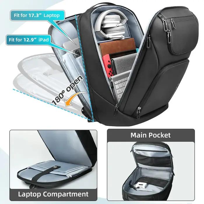 Heroic Knight-Sac à dos d'affaires étanche pour homme, sac de voyage pour ordinateur portable 17.3 "