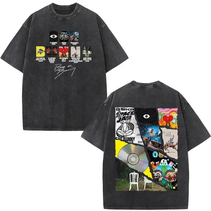 Lavé Vintage rappeur mauvais lapin T-shirt Debi Tirar Mas Fotos DTMF Album 2025 T-shirts hommes femm