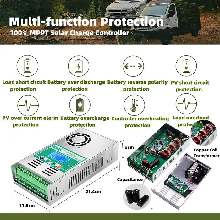 PowMr-Contrôleur de charge solaire, 60A, MPPT, rétroéclairage, 12V, 24V, 36V, 48V, batterie au lithi